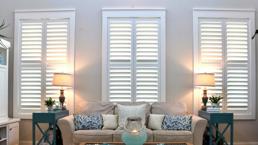 Plantation shutters in a living room